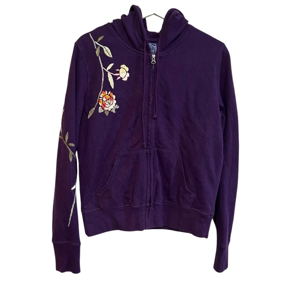 Y2K Lucky brand L zip up hoodie floral embroidered sweatshirt boho hippie 00s - Picture 6 of 16
